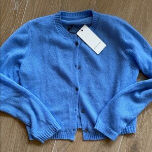 Meilleur Moment Light Blue cashmere Women's Crewneck Button Cardigan Sweater NYC